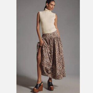 Anthropologie Mare Mare Basque-Waist Maxi Skirt Leopard Animal Print Size XL NWT